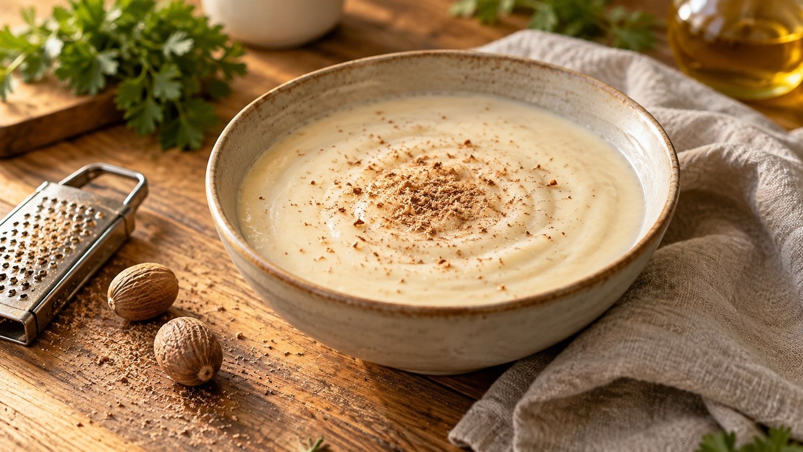 Bechamel met versgeraspte muskaatnoot