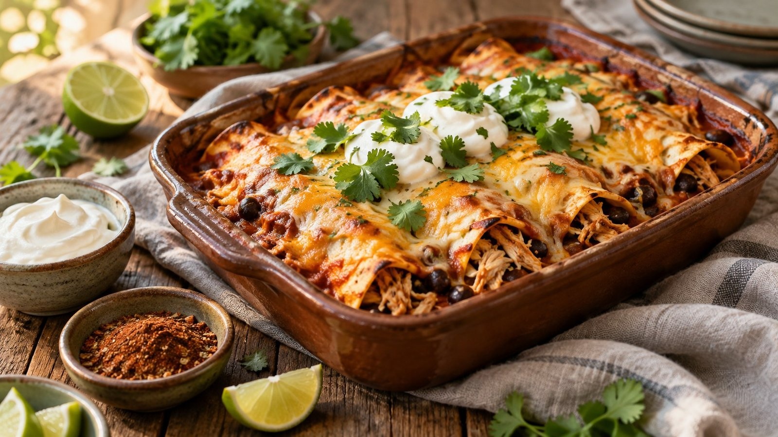 Enchiladas met kip en bonen