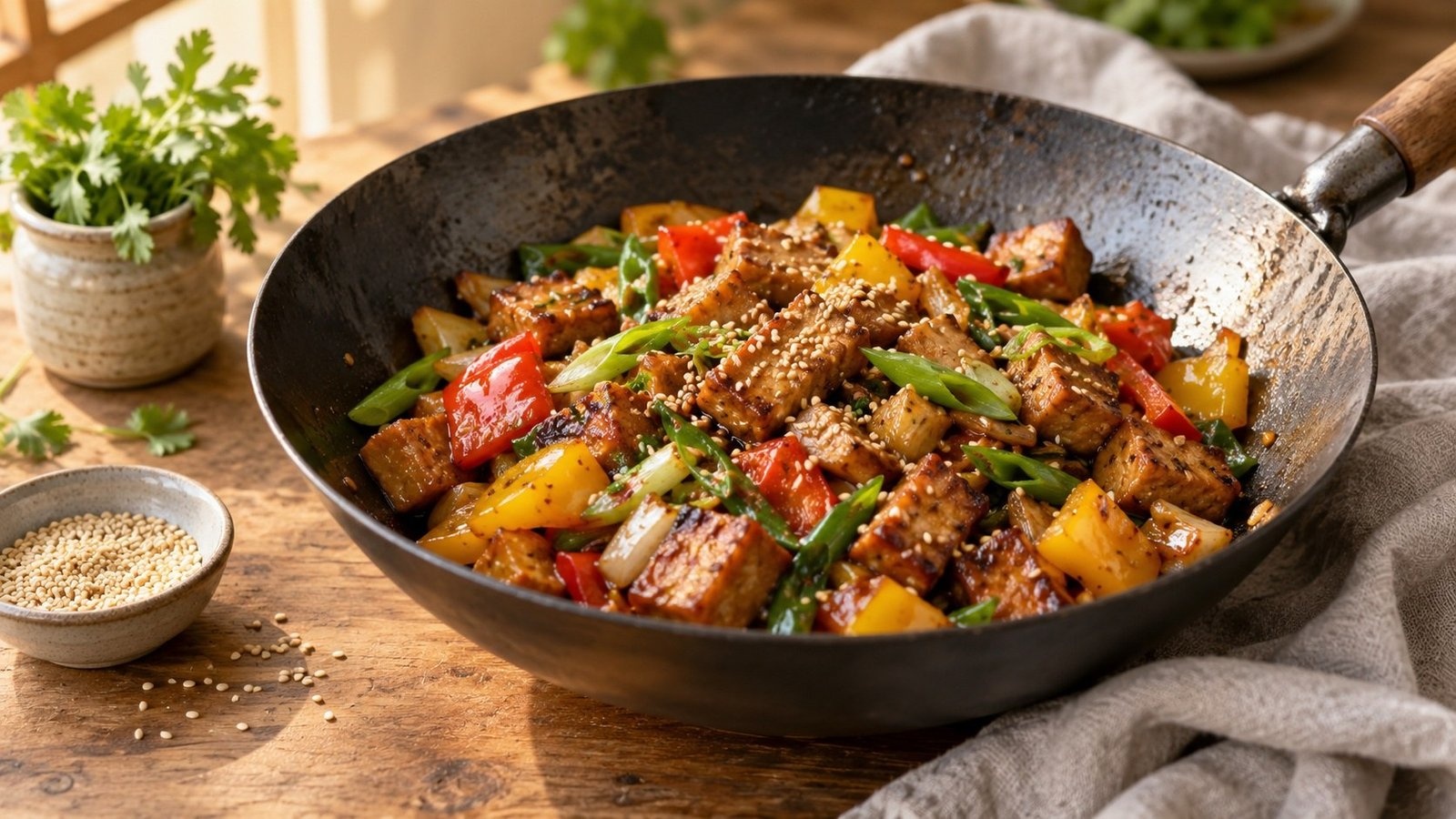 Gemarineerde seitan uit de wok