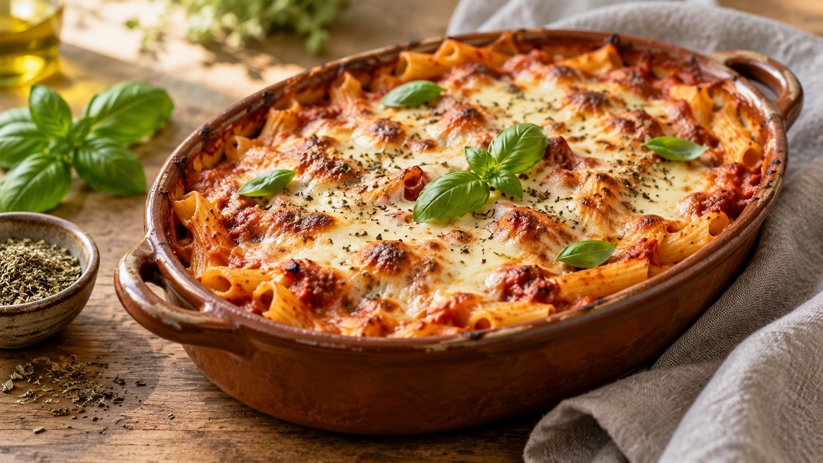Ovenpasta met tomaat en mozzarella