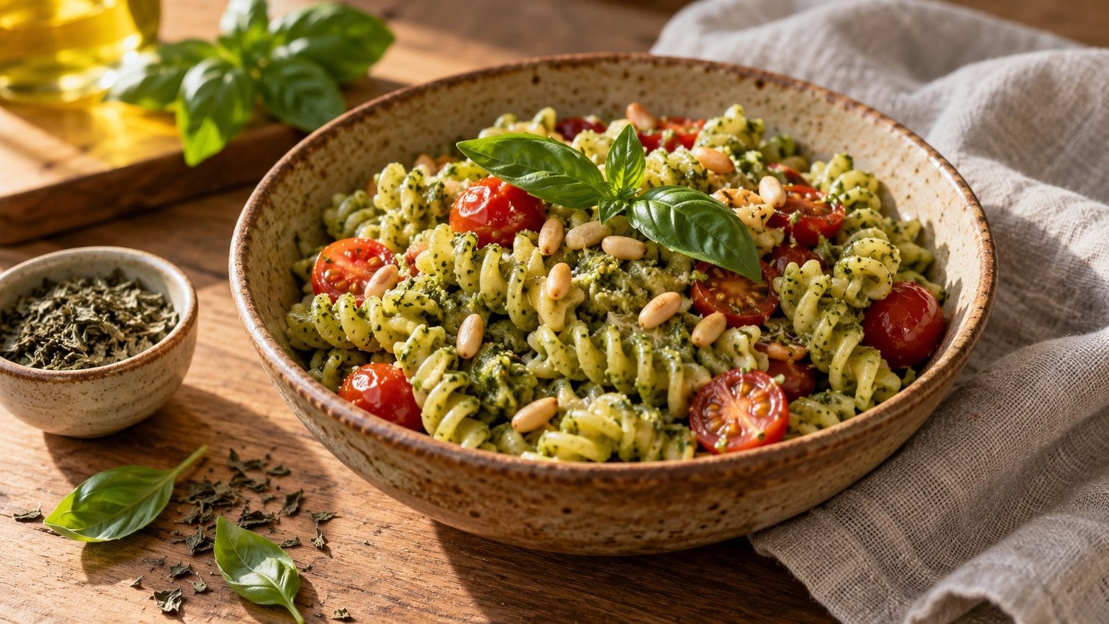 Pastasalade met pesto en tomaat