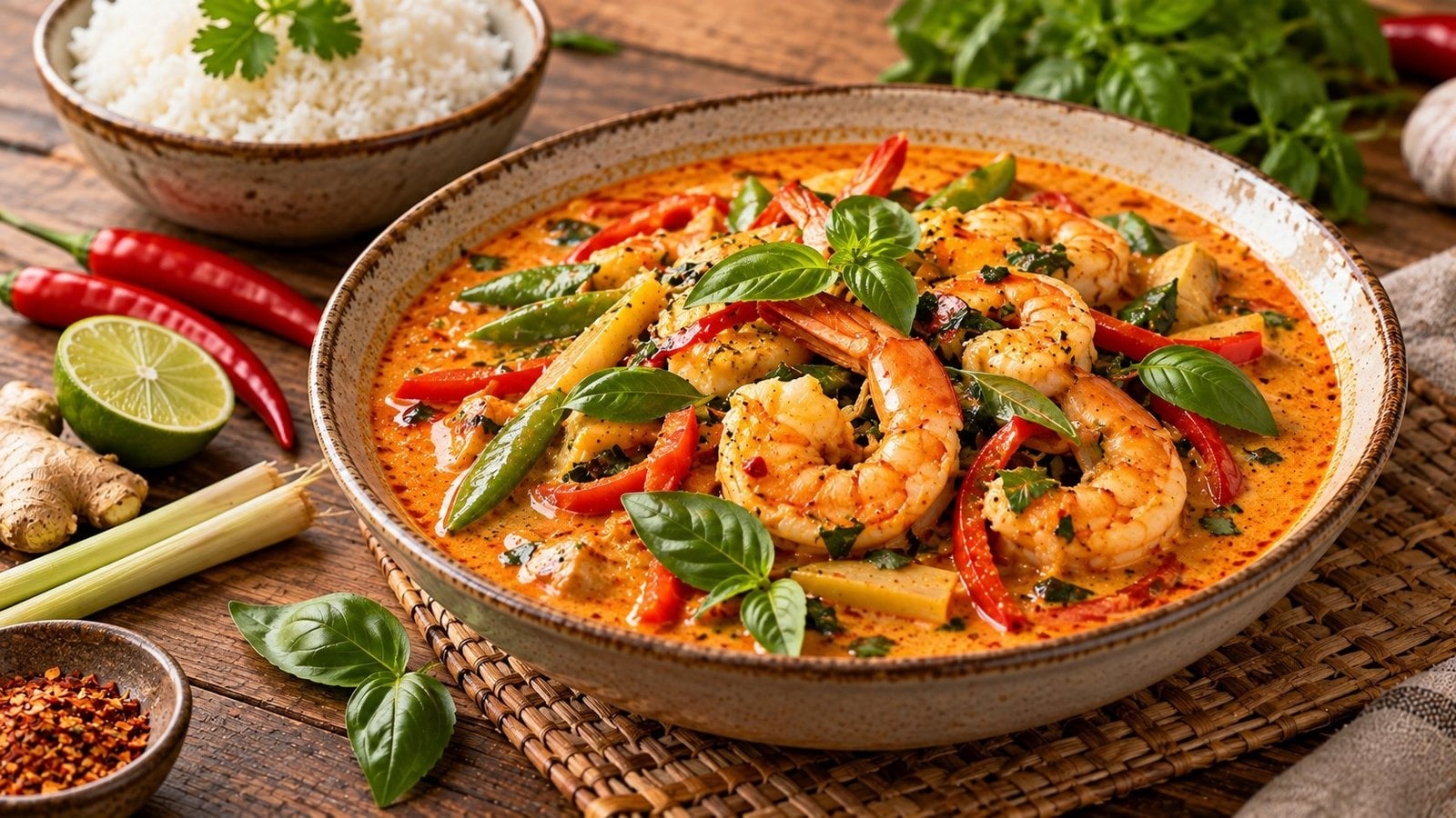 Thaise rode curry met garnalen