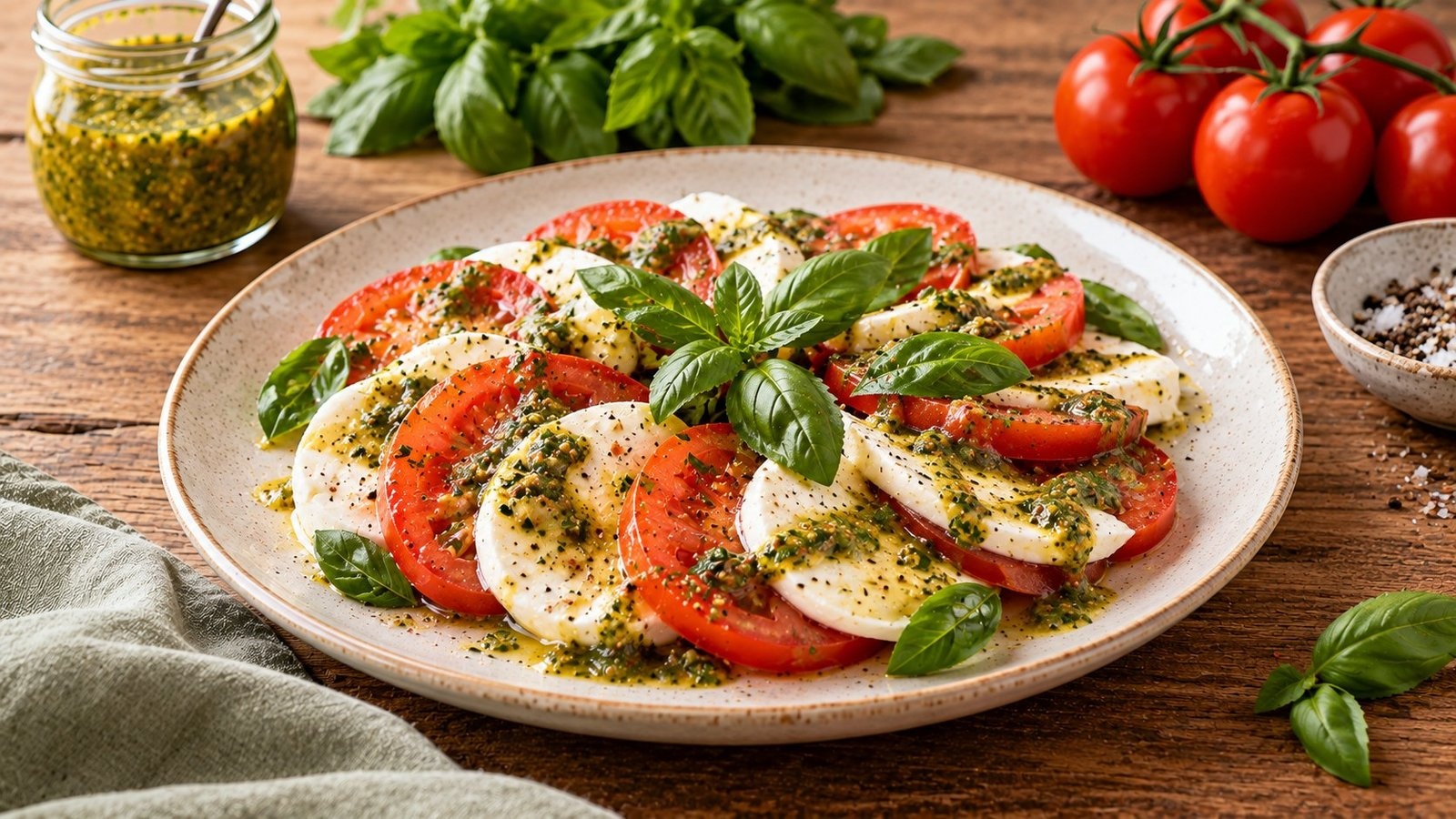 Tomaat-mozzarella met basilicummosterd