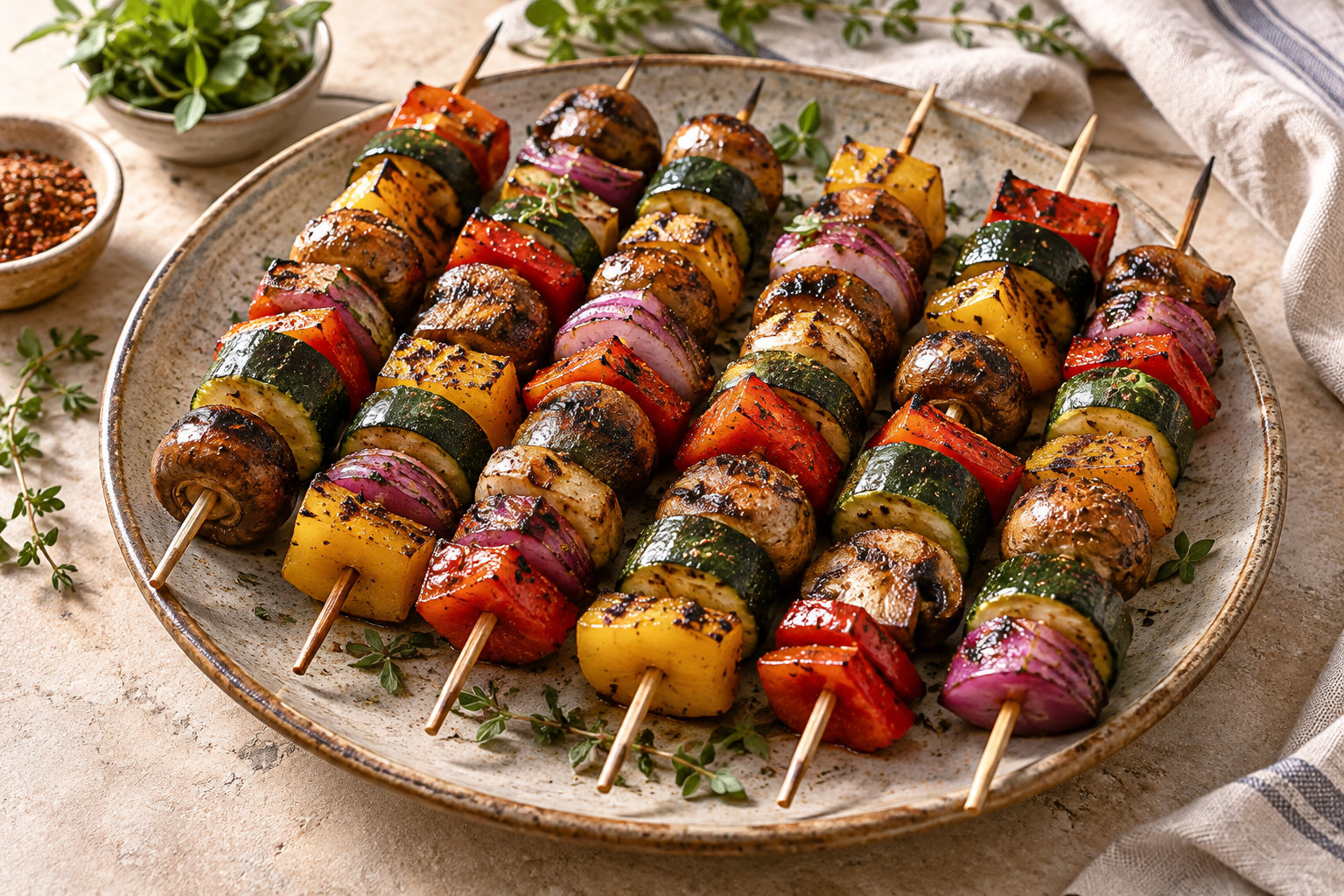 Gegrilde groentespiesjes met kruiden