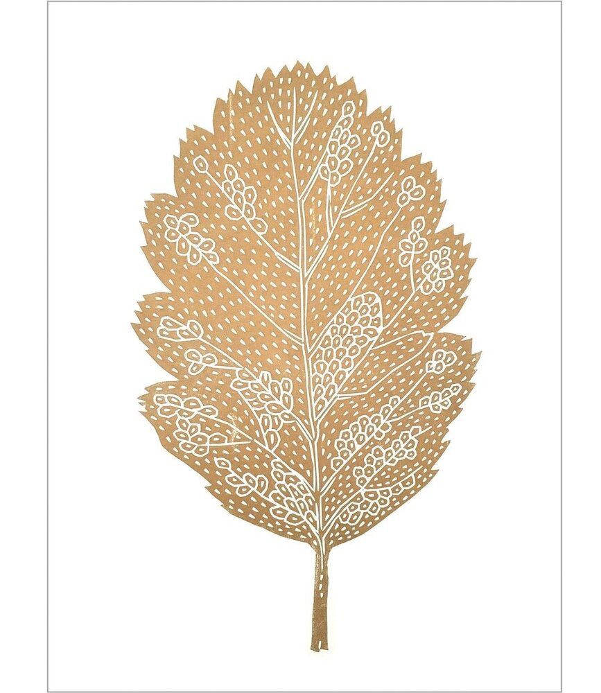 Monika Petersen Monika Petersen Lino Print Gold Oak Leaf White A3 Monika Petersen Monika Petersen Lino Print Gold Oak Leaf White A3