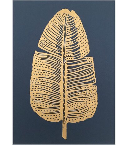 Monika Petersen Monika Petersen Lino Print Gold Feather Indigo A4 Monika Petersen Monika Petersen Lino Print Gold Feather Indigo A4