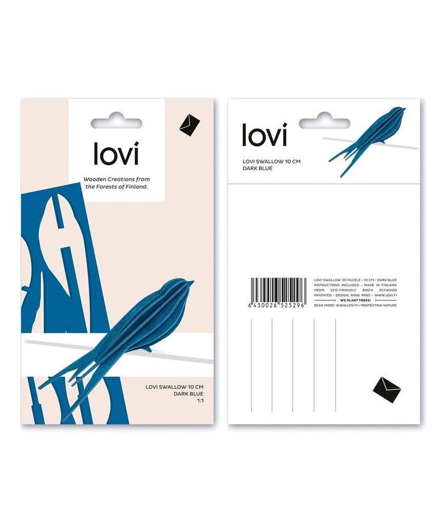 LOVI Lovi Swallow dark blue wood Birch plywood 3D - 2 sizes - animal DIY package - perfect to send as a gift LOVI Lovi Swallow dark blue wood Birch plywood 3D - 2 sizes - animal DIY package - perfect to send as a gift