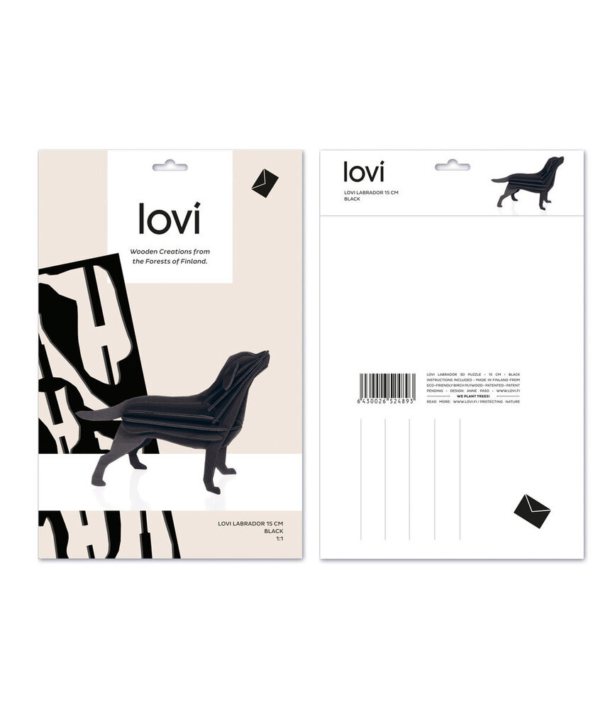 LOVI Lovi Labrador berken multiplex hout zwart 3D-dier DIY pakketje - ook leuk om te versturen als cadeau