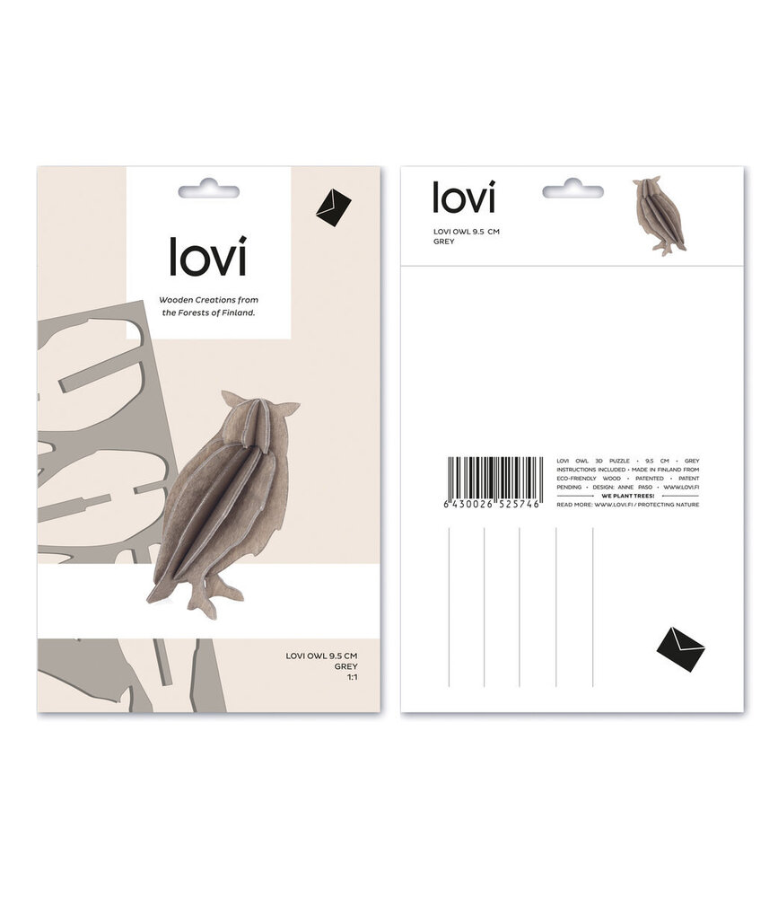 LOVI Lovi Uil berken multiplex hout grijs 3D-dier DIY pakketje - ook leuk om te versturen als cadeau LOVI Lovi Uil berken multiplex hout grijs 3D-dier DIY pakketje - ook leuk om te versturen als cadeau