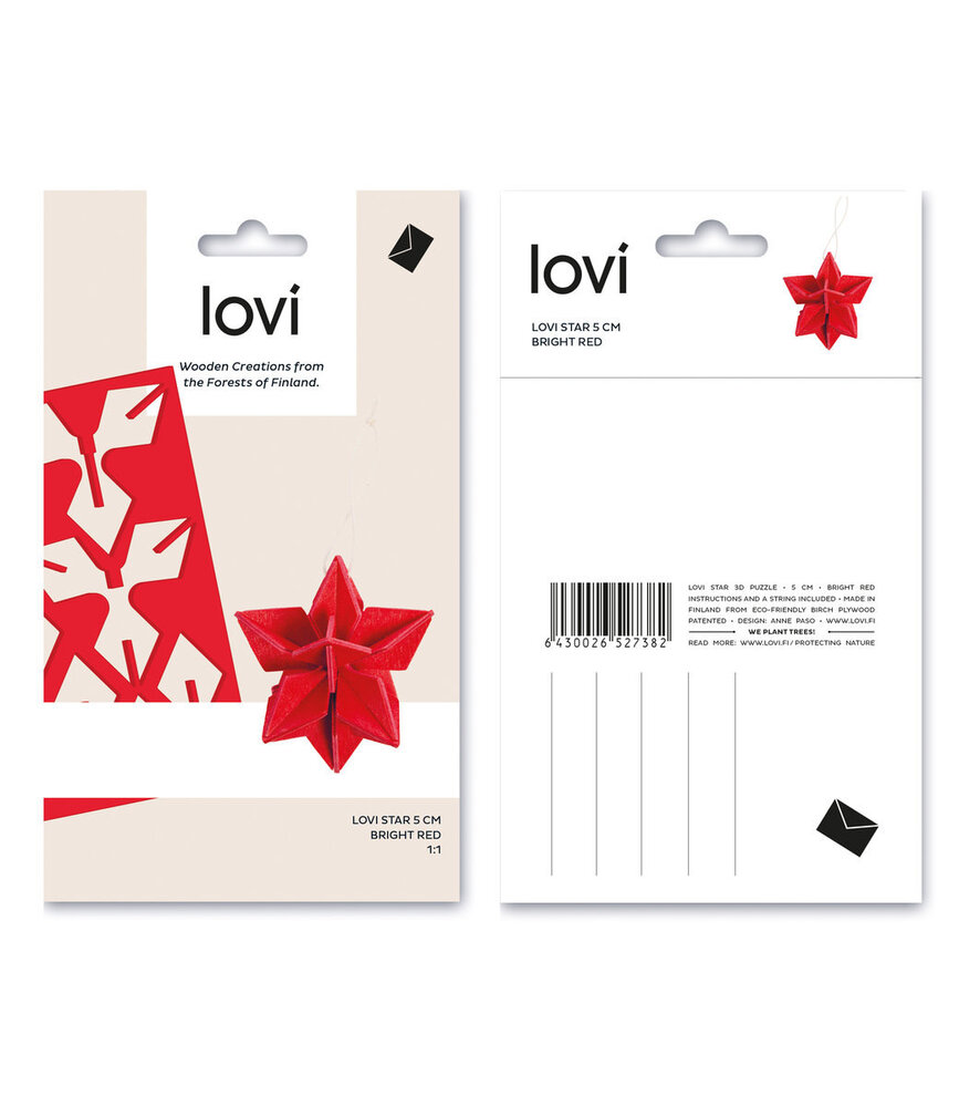 LOVI Lovi Ster berkenhout Rood 5cm DIY pakketje - ook leuk om te versturen als cadeau LOVI Lovi Ster berkenhout Rood 5cm DIY pakketje - ook leuk om te versturen als cadeau
