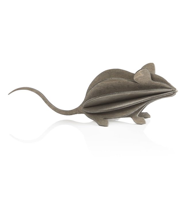 Lovi muis grijs berkenhout 3D-dier pakketje - perfect cadeau - blikfang