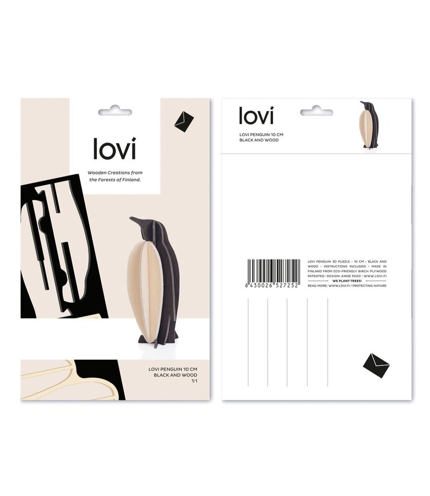 LOVI Lovi Pinguïn berkenhout zwart naturel 3D-dier DIY pakketje - ook leuk om te versturen als cadeau LOVI Lovi Pinguïn berkenhout zwart naturel 3D-dier DIY pakketje - ook leuk om te versturen als cadeau