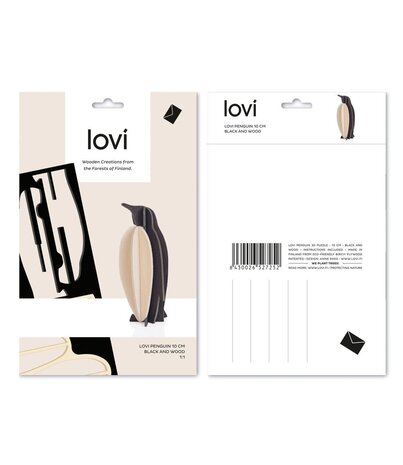 LOVI Lovi Pinguïn berkenhout zwart naturel 3D-dier DIY pakketje - ook leuk om te versturen als cadeau LOVI Lovi Pinguïn berkenhout zwart naturel 3D-dier DIY pakketje - ook leuk om te versturen als cadeau