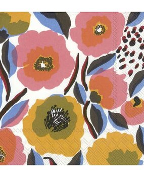 Marimekko Marimekko Rosarium wit roze Papieren Servetten 33x33cm Marimekko Marimekko Rosarium wit roze Papieren Servetten 33x33cm
