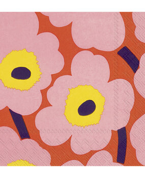 Marimekko Marimekko Unikko Papieren Servetten 33x33cm roze oranje Marimekko Marimekko Unikko Papieren Servetten 33x33cm roze oranje
