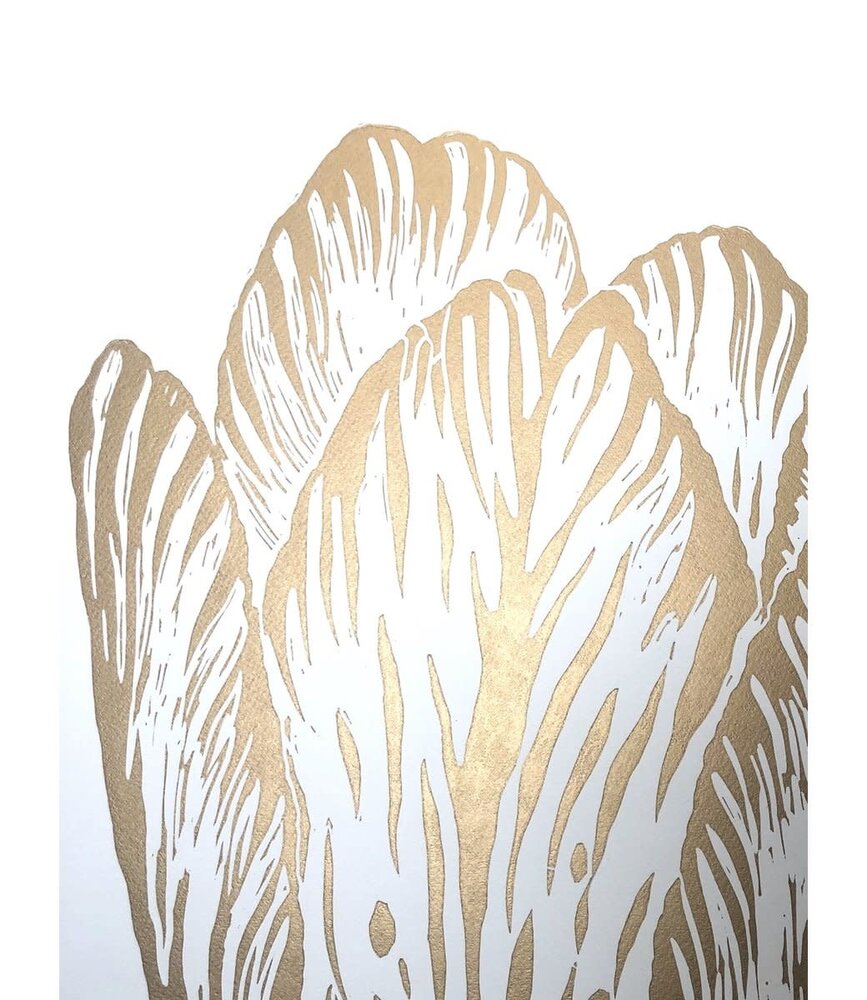 Monika Petersen Monika Petersen Lino Print Rembrandt Tulp Goud Wit 50x70 Monika Petersen Monika Petersen Lino Print Rembrandt Tulp Goud Wit 50x70