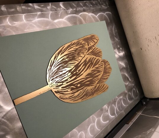 Monika Petersen Monika Petersen Lino Print Rembrandt Tulp Goud Wit 50x70 Monika Petersen Monika Petersen Lino Print Rembrandt Tulp Goud Wit 50x70