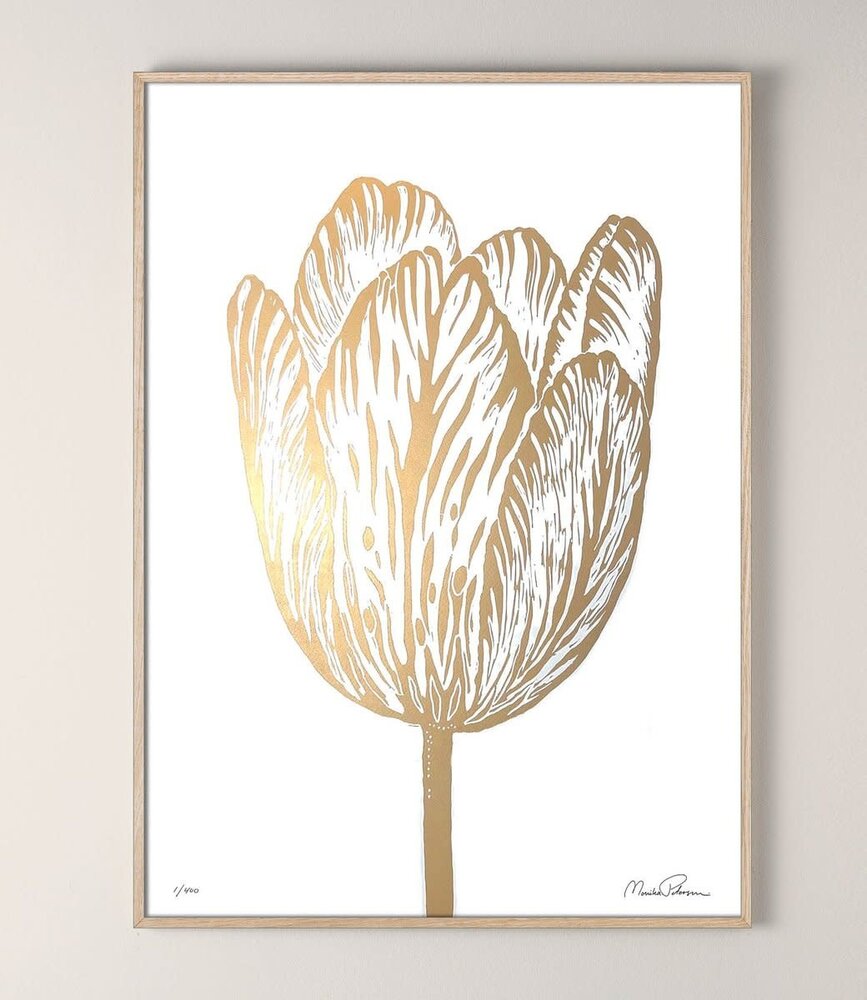 Monika Petersen Monika Petersen Lino Print Rembrandt Tulp Goud Wit 50x70 Monika Petersen Monika Petersen Lino Print Rembrandt Tulp Goud Wit 50x70