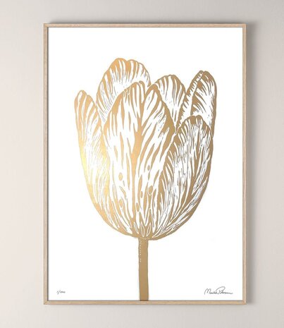 Monika Petersen Monika Petersen Lino Print Rembrandt Tulp Goud Wit 50x70 Monika Petersen Monika Petersen Lino Print Rembrandt Tulp Goud Wit 50x70