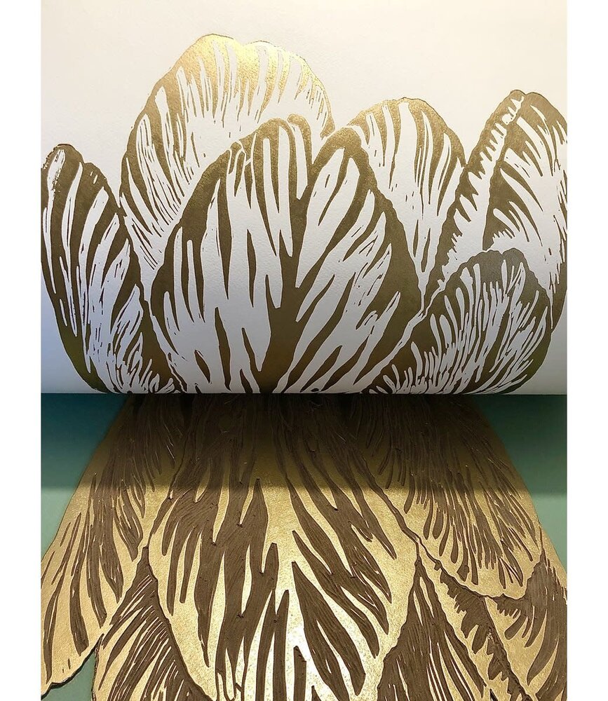 Monika Petersen Monika Petersen Lino Print Rembrandt Tulp Goud Wit 50x70 Monika Petersen Monika Petersen Lino Print Rembrandt Tulp Goud Wit 50x70