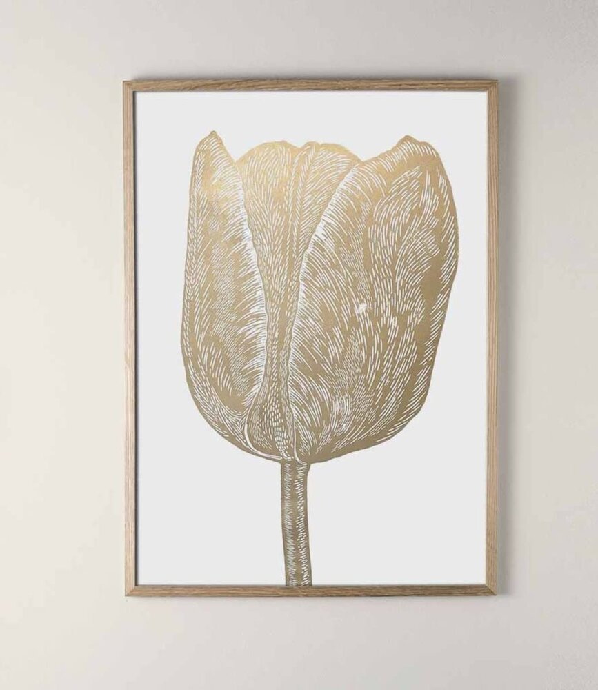 Monika Petersen Monika Petersen Lino Print Tulp Goud Wit 50x70 Monika Petersen Monika Petersen Lino Print Tulp Goud Wit 50x70