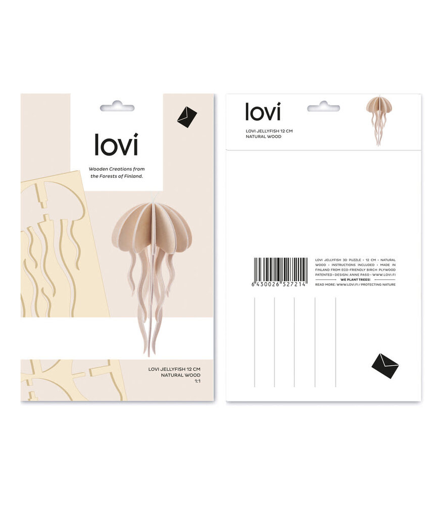 LOVI Lovi Jellyfish Natural - 2 sizes - Birch plywood 3D-animal DIY package LOVI Lovi Jellyfish Natural - 2 sizes - Birch plywood 3D-animal DIY package