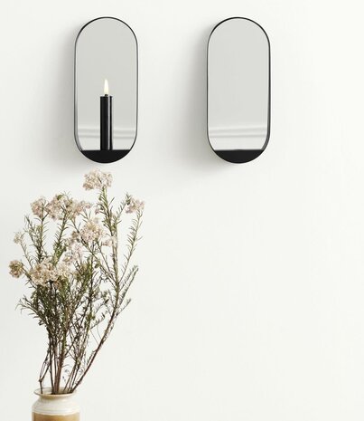 Gejst Gejst Glim wandkandelaar smal met spiegel H28 x B12 xD6,5cm Gejst Gejst Glim wandkandelaar smal met spiegel H28 x B12 xD6,5cm