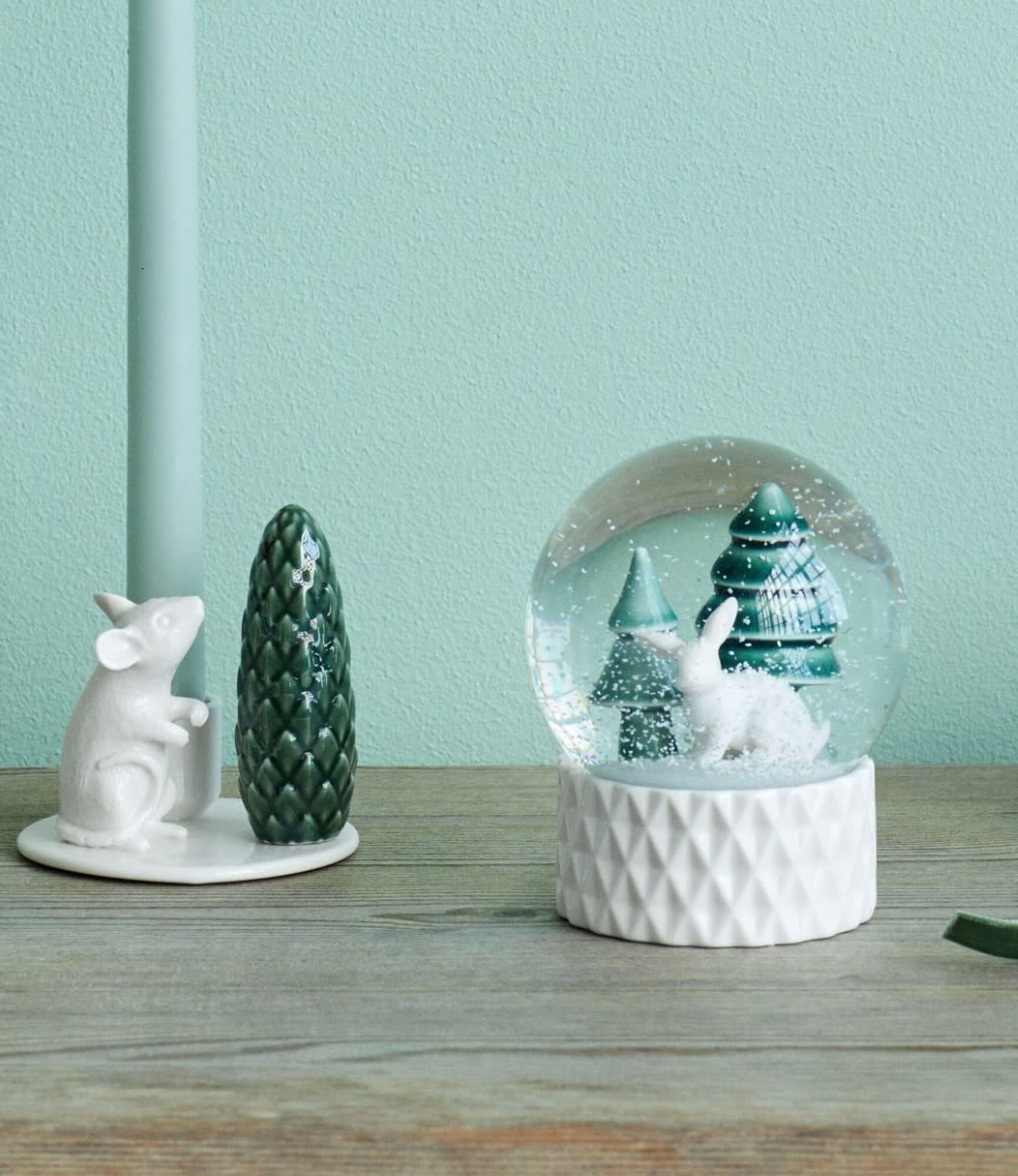 Dottir Nordic Design - Winter Stories Goose - Porcelaine - Couleur: blanc/vert - 10 x 11 cm
