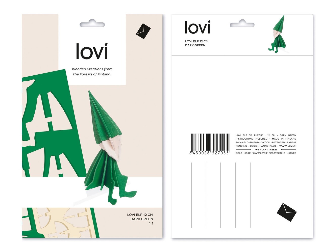 LOVI Lovi Elf donkergroen - 2 formaten - berkenhout DIY pakketje LOVI Lovi Elf donkergroen - 2 formaten - berkenhout DIY pakketje