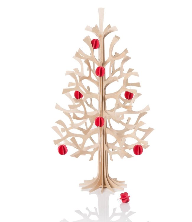 LOVI Lovi Houten boom H30cm + 8 rode mini-ballen - Spar naturel 3D-boom DIY pakketje