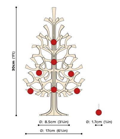 LOVI Lovi Spruce Wooden tree H30cm with 8 red wooden mini-balls - natural 3D tree DIY package LOVI Lovi Spruce Wooden tree H30cm with 8 red wooden mini-balls - natural 3D tree DIY package