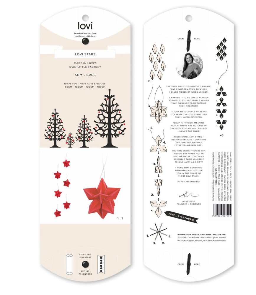 LOVI Lovi Ster berkenhout Rood 5cm - set van 6 stuks - DIY pakketje LOVI Lovi Ster berkenhout Rood 5cm - set van 6 stuks - DIY pakketje