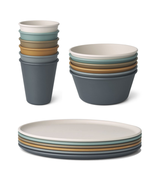 Liewood Liewood tableware ADVANTAGE SET - 6 cups + 6 bowls + 6 plates Whale Blue multi mix