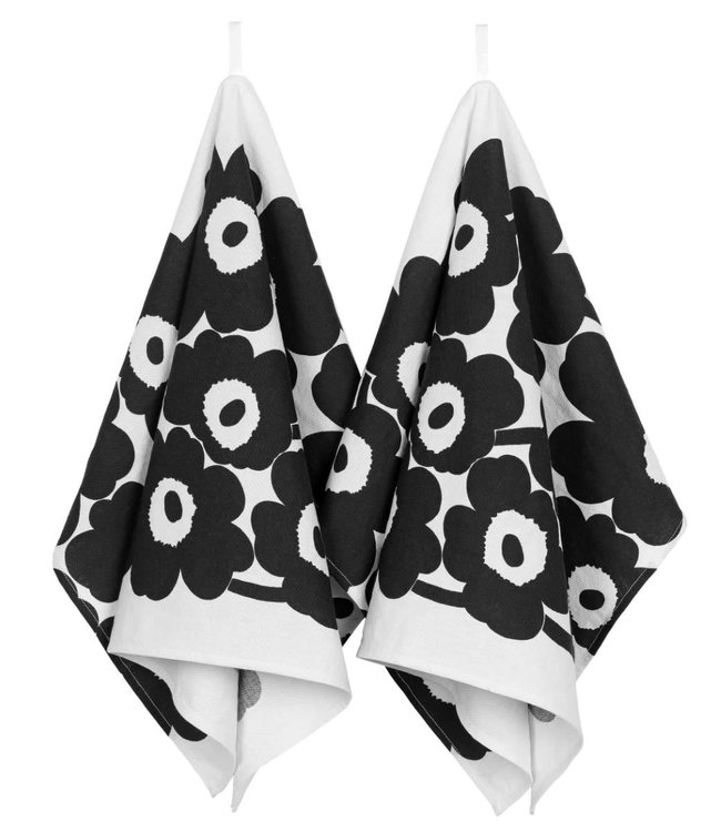 gezantschap kosten Peave Marimekko Marimekko Unikko Theedoek set van 2 zwart wit - blikfang