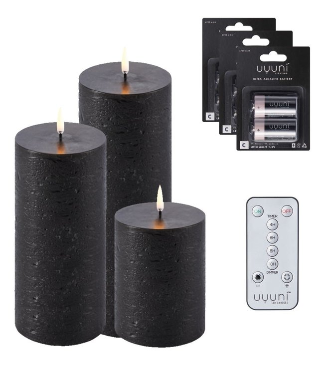 Uyuni Lighting Uyuni Lighting LED block candle ADVANTAGE SET 1 Rustic Black