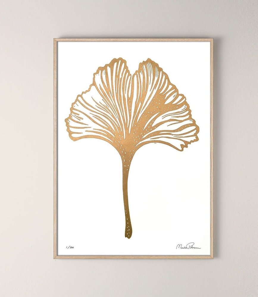 Monika Petersen Monika Petersen Lino Print Gold Gingko White A3 Monika Petersen Monika Petersen Lino Print Gold Gingko White A3