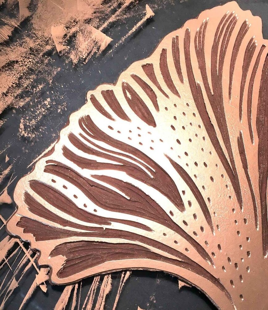 Monika Petersen Monika Petersen Lino Print Gold Gingko White A3 Monika Petersen Monika Petersen Lino Print Gold Gingko White A3