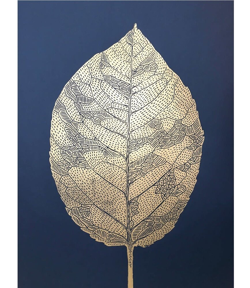 Monika Petersen Monika Petersen Lino Print Birch Leaf Gold Indigo 50x70 Monika Petersen Monika Petersen Lino Print Birch Leaf Gold Indigo 50x70