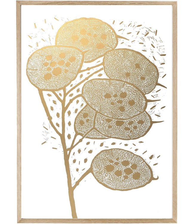 Monika Petersen Monika Petersen Lino Print Winter Branch Gold White 50x70 (excl. frame)