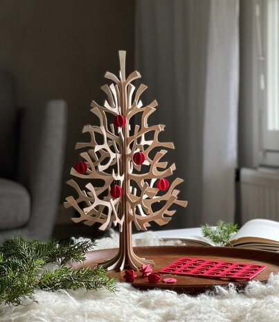 LOVI Lovi Spruce Wooden tree H30cm with 8 red wooden mini-balls - natural 3D tree DIY package LOVI Lovi Spruce Wooden tree H30cm with 8 red wooden mini-balls - natural 3D tree DIY package