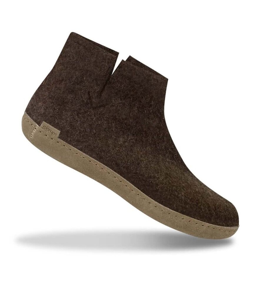 Glerups Glerups Boot with leather sole (various sizes) Brown Slipper Glerups Glerups Boot with leather sole (various sizes) Brown Slipper