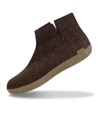 Glerups Glerups Boot with leather sole (various sizes) Brown Slipper Glerups Glerups Boot with leather sole (various sizes) Brown Slipper