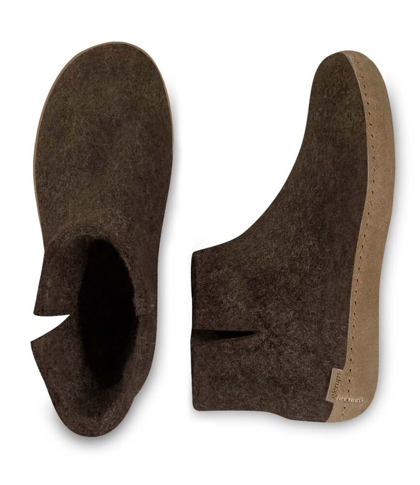 Glerups Glerups Boot with leather sole (various sizes) Brown Slipper Glerups Glerups Boot with leather sole (various sizes) Brown Slipper