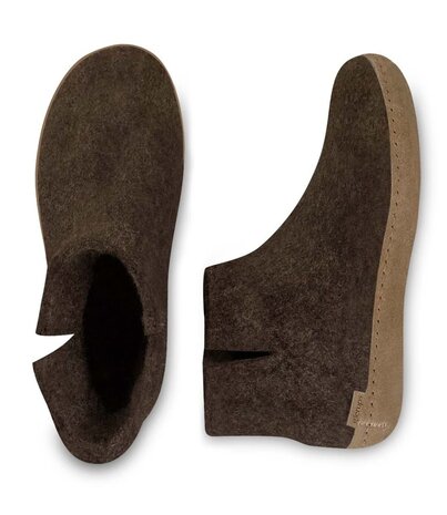 Glerups Glerups Boot with leather sole (various sizes) Brown Slipper Glerups Glerups Boot with leather sole (various sizes) Brown Slipper
