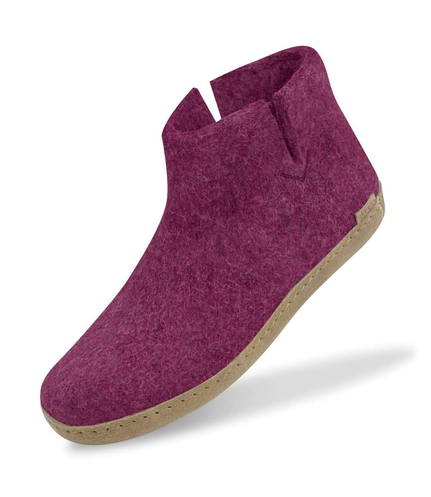 Glerups Glerups Boot Slipper Cranberry with leather sole (various sizes) Glerups Glerups Boot Slipper Cranberry with leather sole (various sizes)