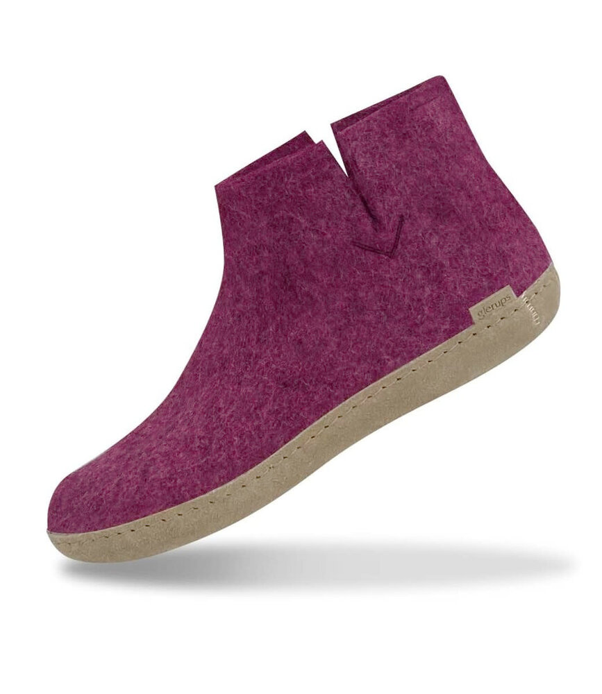 Glerups Glerups Boot Slipper Cranberry with leather sole (various sizes) Glerups Glerups Boot Slipper Cranberry with leather sole (various sizes)