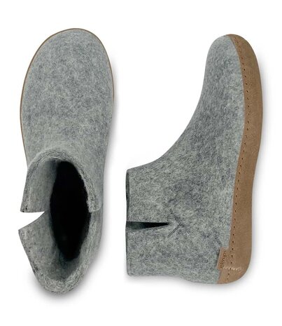 Glerups Glerups Boot Pantoffel Grijs met leren zool (diverse maten) Glerups Glerups Boot Pantoffel Grijs met leren zool (diverse maten)