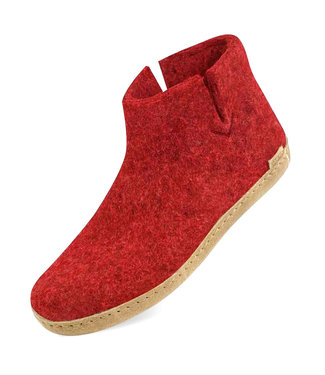 Glerups Glerups Boot Slipper Red with leather sole (various sizes)