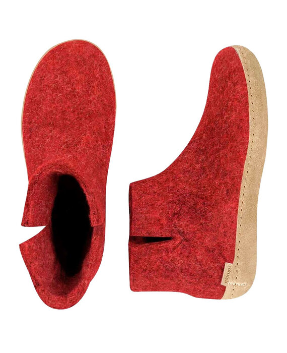 Glerups Boot met leren zool (diverse maten) Rood Pantoffel