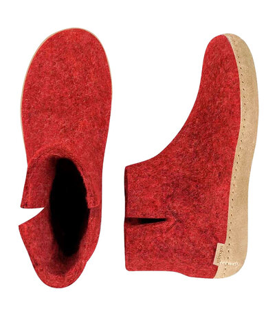 Glerups Glerups Boot Pantoffel Rood met leren zool (diverse maten) Glerups Glerups Boot Pantoffel Rood met leren zool (diverse maten)